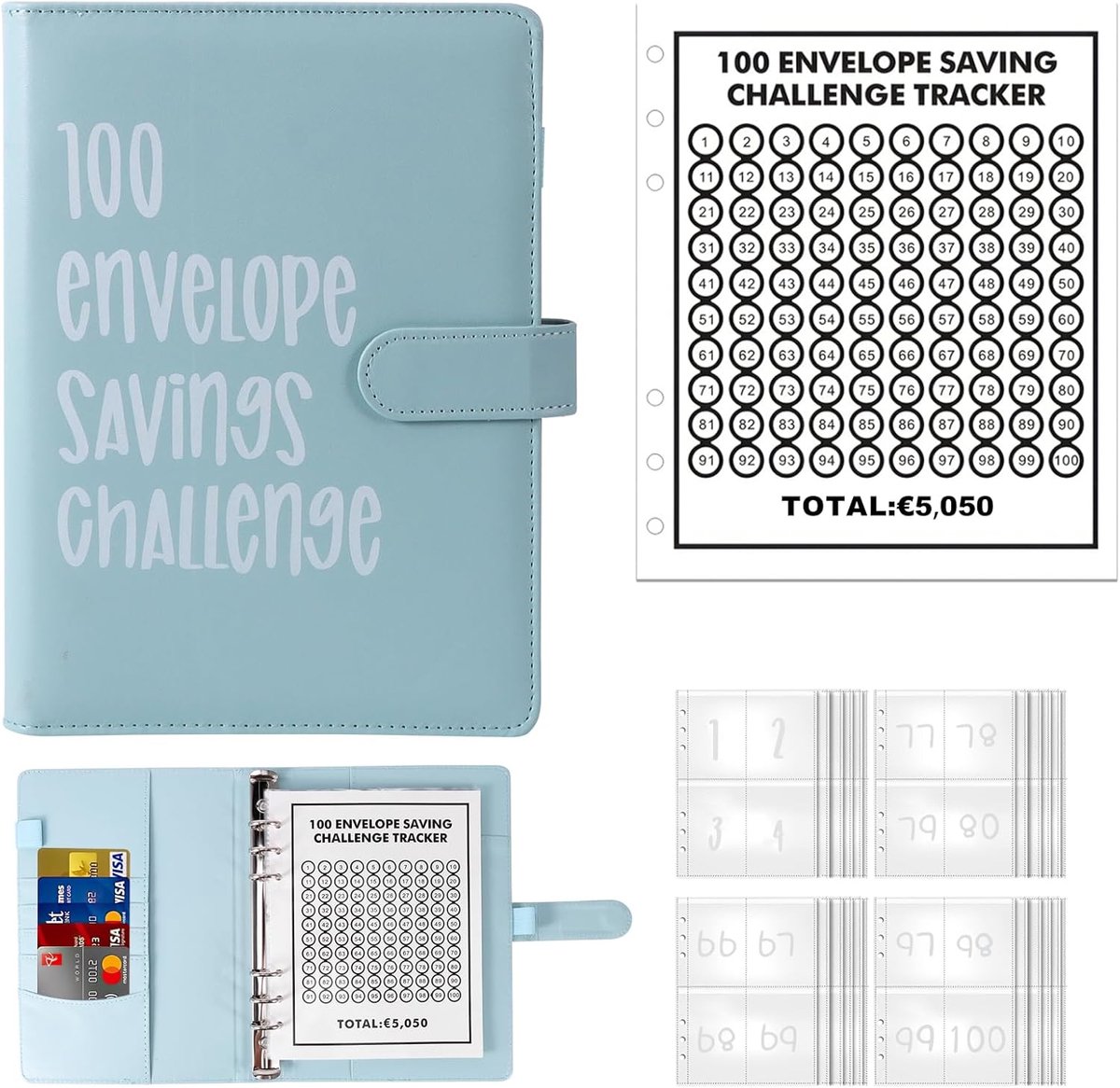 Saving Challenge van 100 enveloppen, voor euro's, 100 enveloppen