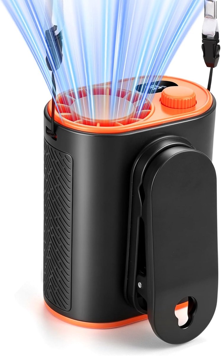 Draagbare riemventilator: 1 tot 100 snelheidsregeling met 360 graden draaibare clip, digitaal display en 10 W powerbankfunctie, draagbare ventilator voor
