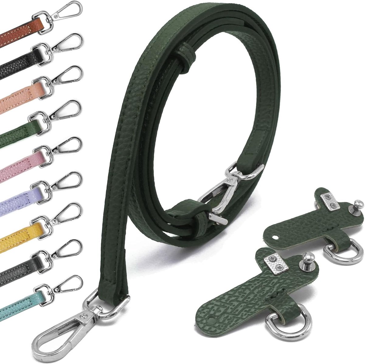 Leahter Schouderriem Voor Tassen Dames Verstelbare Brede Schouderriem Meisjes Meerkleurige Handtas Tasriem Tas Riem Verstelbare Vervangende Draagriem dark green silver 1.2cm