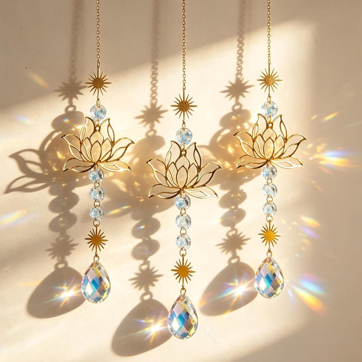 Zonnevangers, lotusbloem windspel, hangende raamdecoratie, hangend windspel regenboog, kristallen ornament voor ramen, huis, tuin, feest, bruiloft, decoratie voor kantoor en
