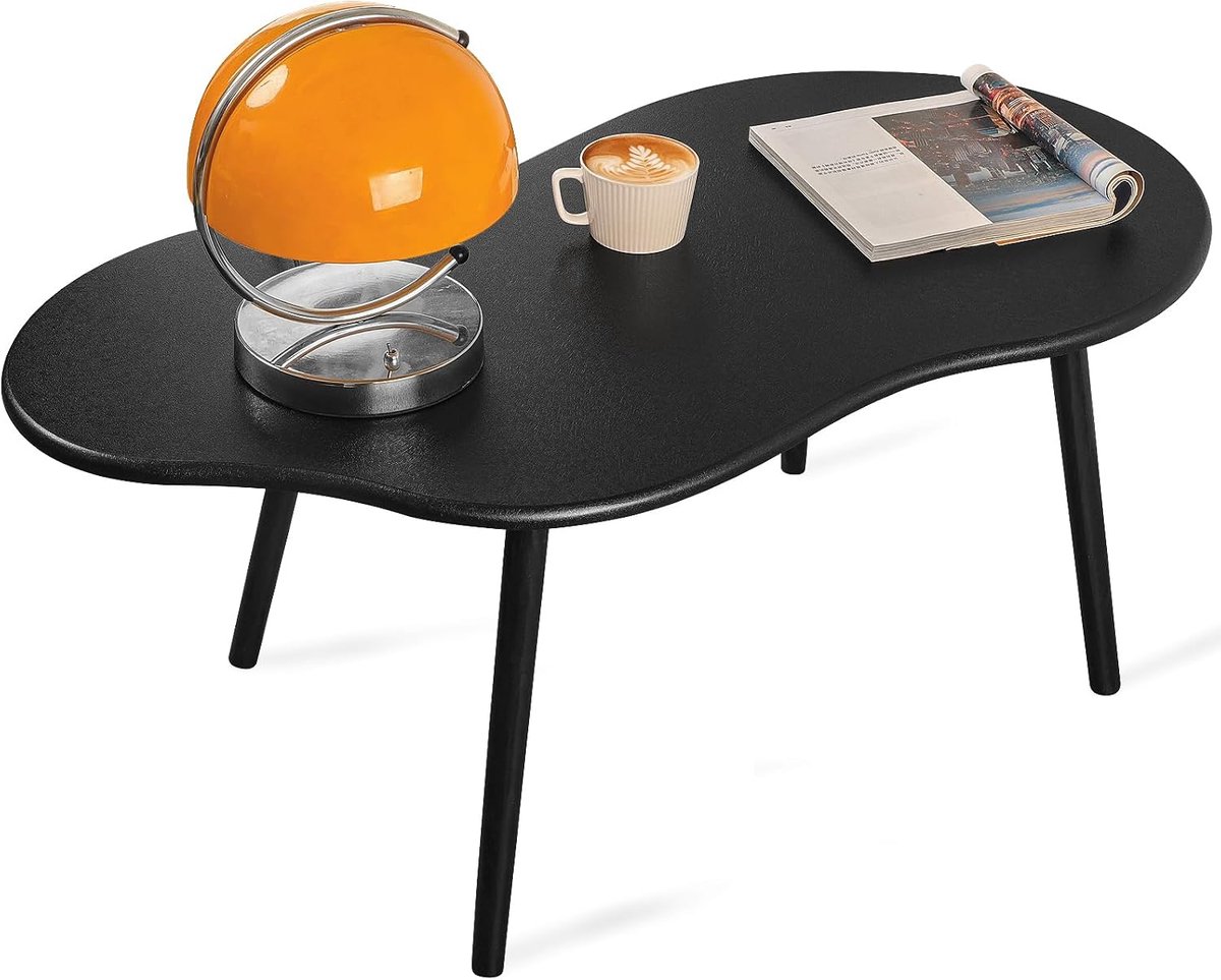 Wolk Salontafel voor Kleine Ruimtes Mid-Century Moderne Woonkamer Tafel Houten Onregelmatige Lage Vloer Bureau voor Appartement Receptie Kamer Houtskool Zwart