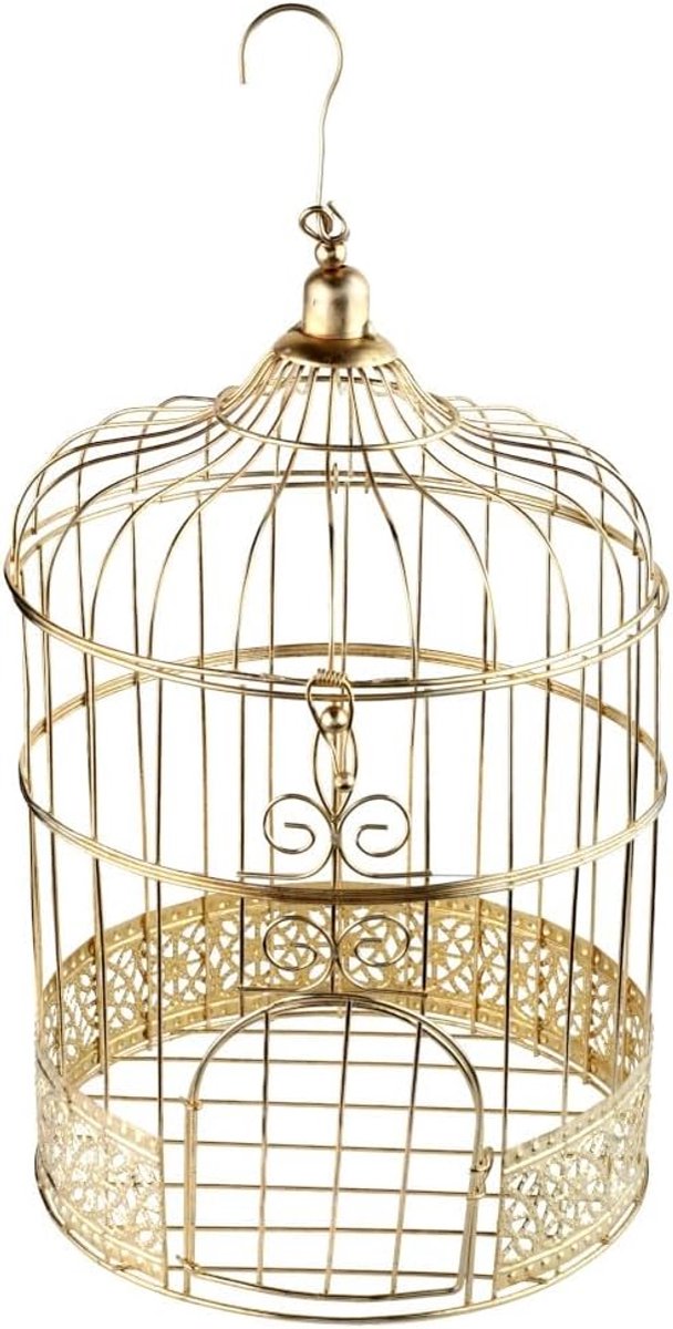Houder voor geldgeschenken / geldenveloppen in de vorm van een vogelkooi, goud