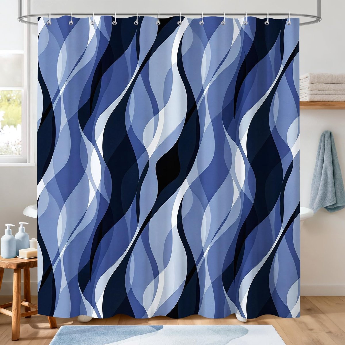 Omgoods - Modern Douchegordijn 180x180 cm met Abstract Golfpatroon