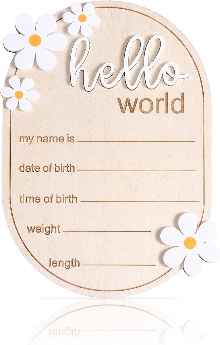 Aankondigingsbord, 15x10,5cm Houten Pasgeboren Aankondigingsbord Hello World Bord Babynaam Bord Geboorte Aankondigingsbord voor Ziekenhuis Kinderkamer