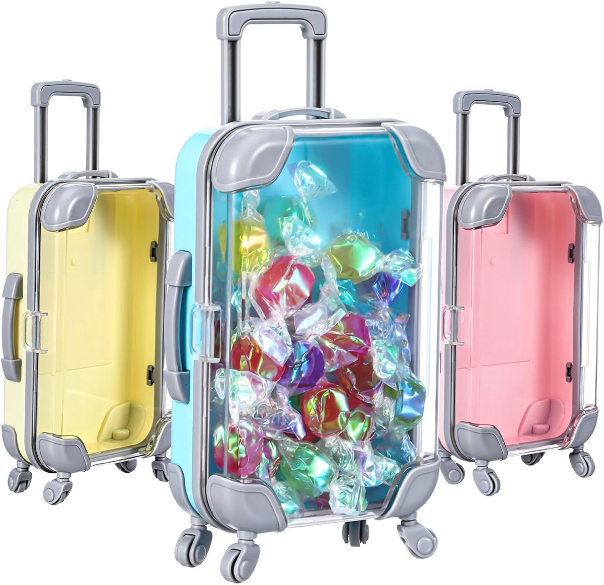 3 stuks mini-koffers, geschenkdoos, transparant met wielen en handvat, geldcadeau, reizen, vakantiekassa, spaarpot, voor reisbon en contant geld, cadeauverpakking voor geld en reizen