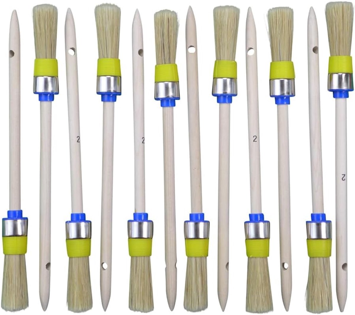 - 93621 Pack van 12 ringborstels, diameter 20 mm, maat 2, ronde borstel, verfborstel, lichte borstelharen