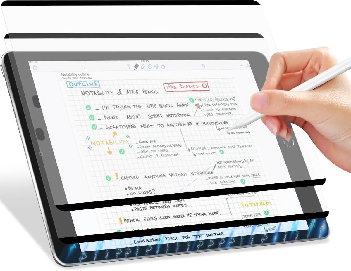 2 stuks papieren magneetfolie voor iPad 9 (2021)/iPad 8 (2020)/iPad 7 (2019) 10,2 inch, 9e/8e/7e generatie beschermfolie, matte papierfolie, displayfolie, afneembaar en herbruikbaar