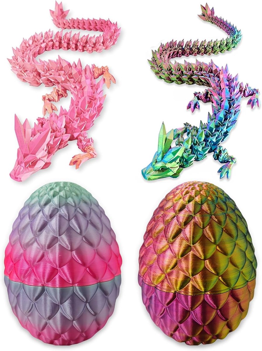 3D-geprint ei met draak, 2 stuks mysterieuze draken, figuren, verrassende paasdrakeneieren, huisdecoratie, zijde-regenboogkleur + zijden snoepkleur