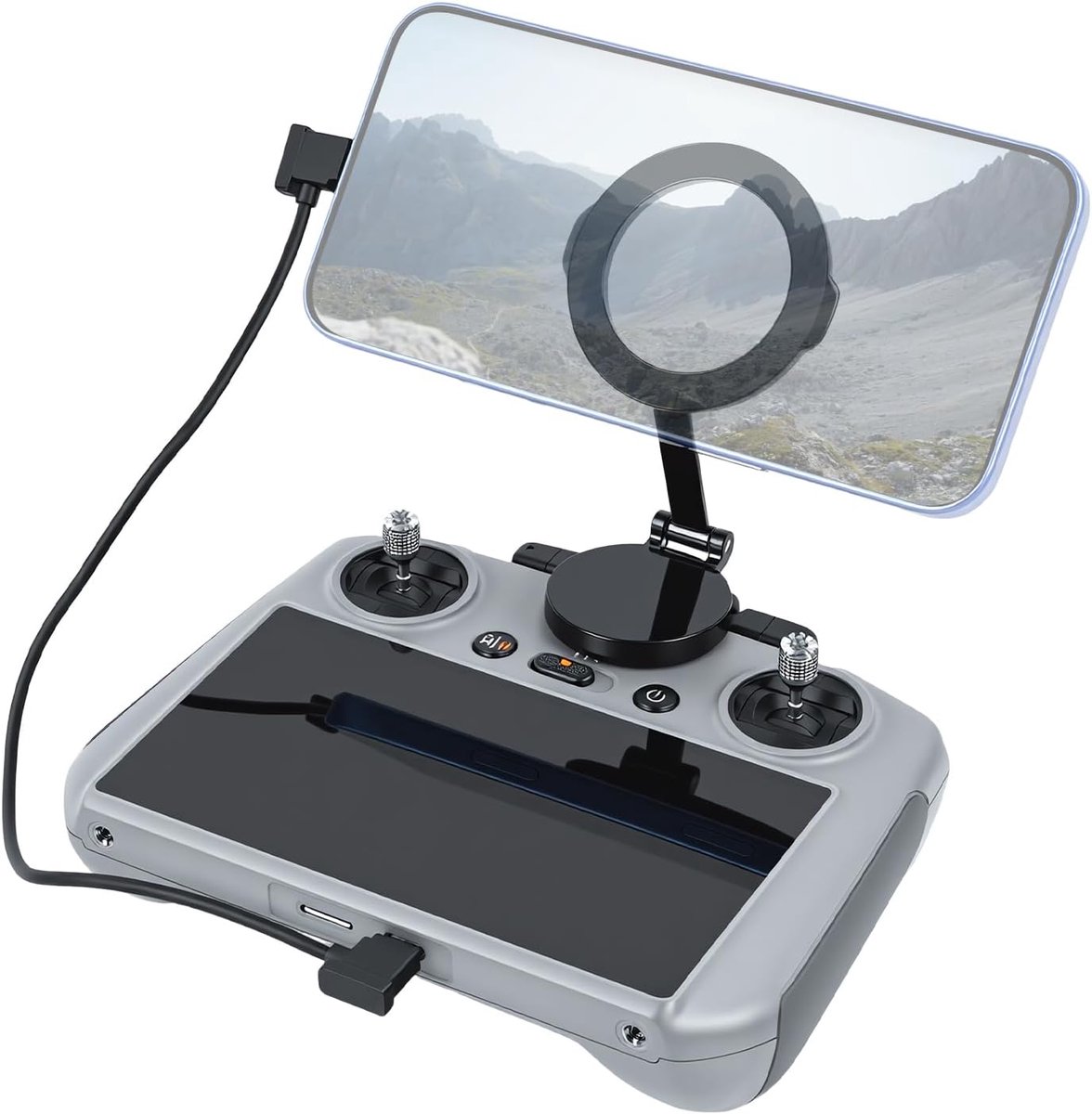 aceyoon Magnetische telefoonhouder voor DJI RC-N1/N2/N3, 360° verstelbaar, zelfklevende houder met sterke magneetkracht, inclusief magneetring en USB C naar C/Lighting-kabel voor DJI Mini 4 Pro/4K/3/2