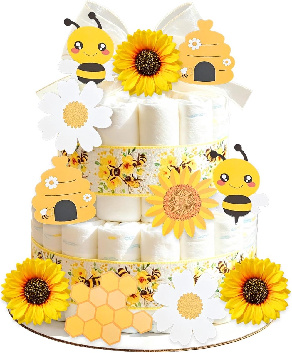 honingbij babyborstel windeltaart versierset feestartikelen babyshower decoratie geslacht onthullen cadeaus taarttopper zoet als maar kan bijen feest