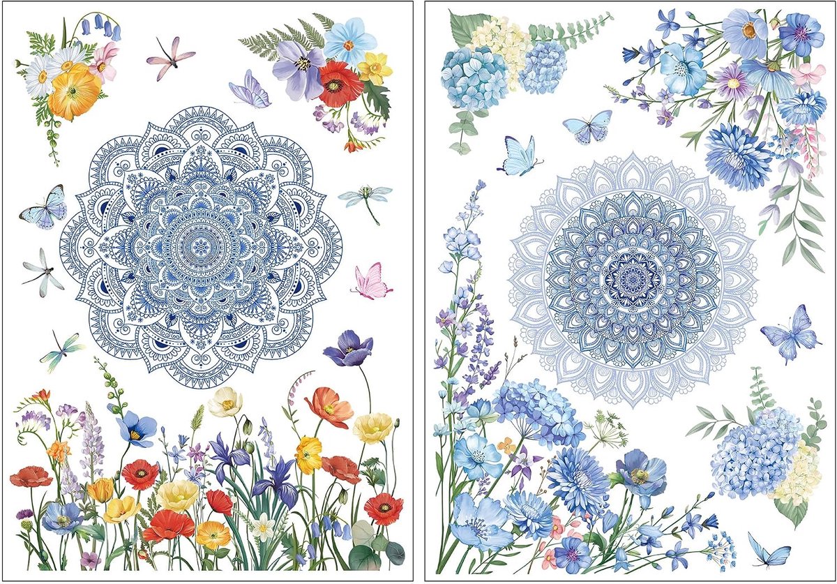 2 grote vellen boho-stickers voor meubels en knutselwerk, vintage mandala-stickers, DIY-meubelstickers voor stof, hout, keramiek, glas en plastic, stickers voor thuiskantoor, 40 x 28 cm