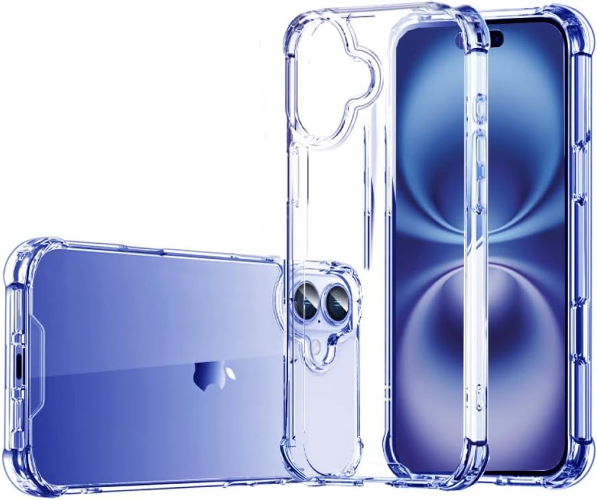 Hoesje compatibel met iPhone 16 (6,1-inch), slanke zachte TPU en schokbestendige krasbestendige harde PC achterkant, Bumper beschermhoes voor iPhone 16 - HD Clear