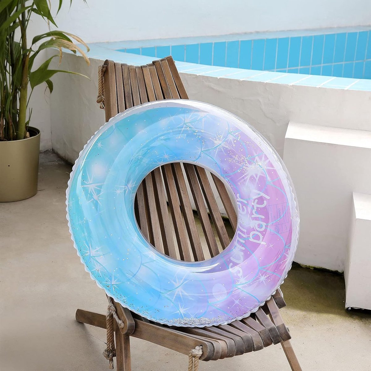Zwemring voor volwassenen, zwemband, opblaasbare zwemring, grote zomer, zwemmend waterspeelgoed voor zwembad, zandstrand, party, glitter, 90 cm