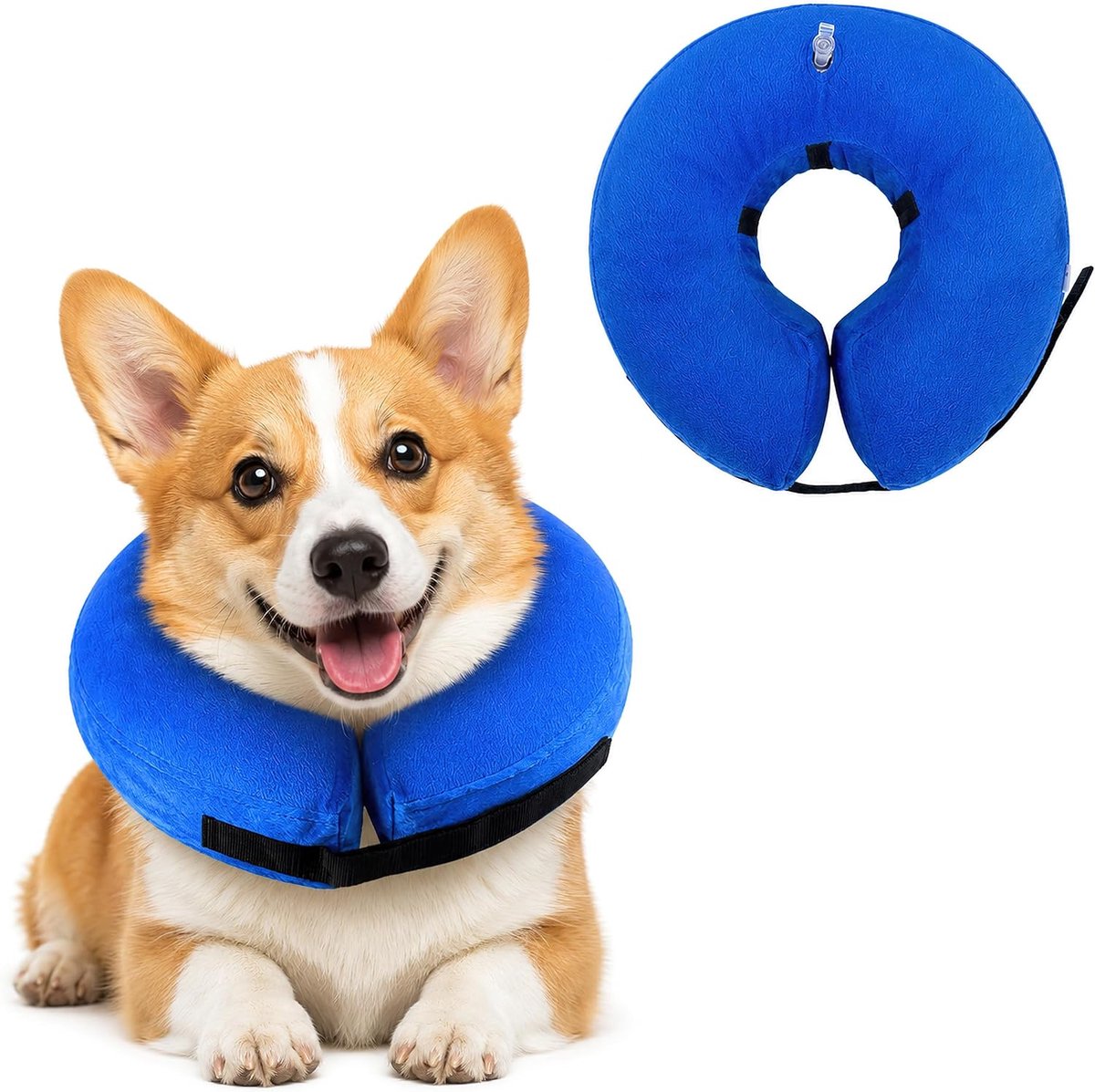 Halshalsband voor honden, beschermende kraag voor honden, halsband voor kat, opblaasbaar, voor postoperatieve bescherming van hoofd, borst en buik (blauw, L)