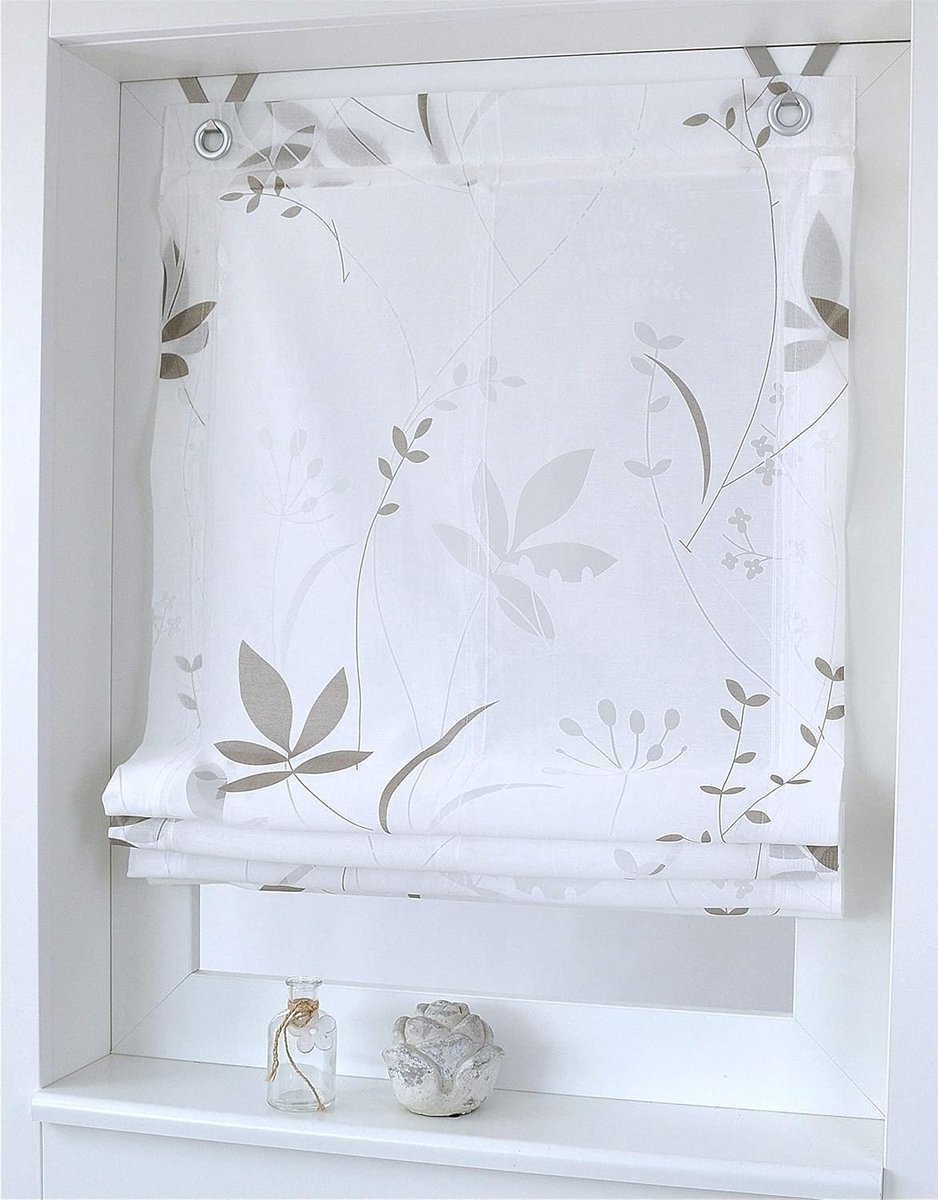 Ösenrollo Dandelion wit natuur taupe breedte 100 x hoogte 140 cm
