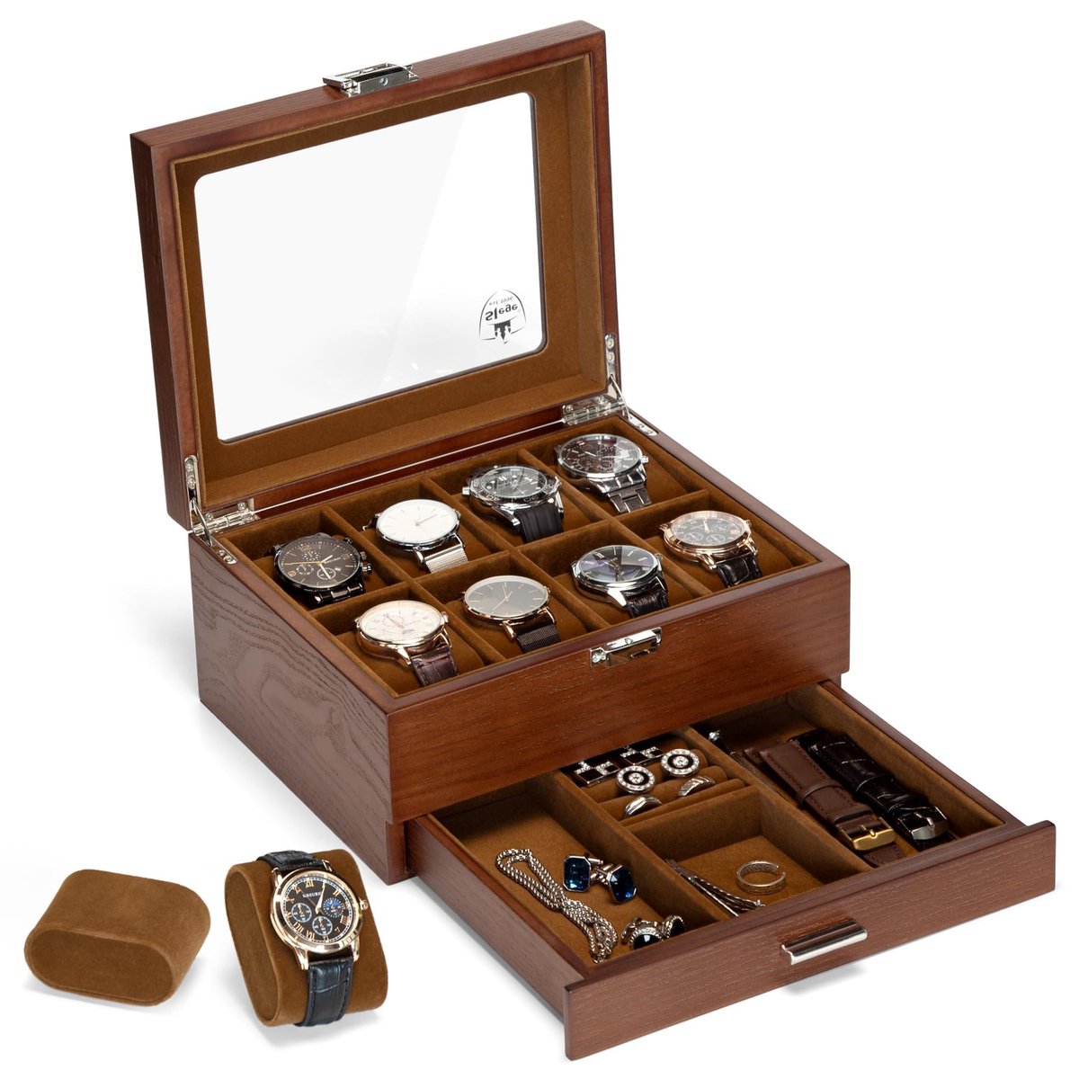 Omgoods - Display Case voor Horloges - Elegante Houten Vitrine Box met 8 Slots