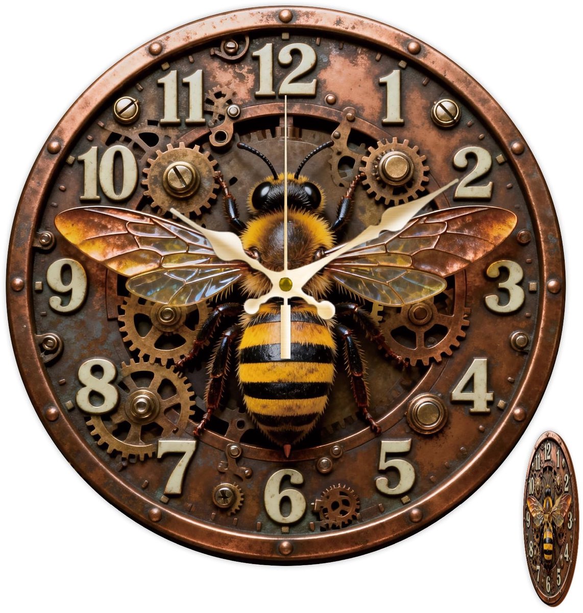 Omgoods - Retro Wandklok met Mechanische Tandwielen en Punk Bee Design - 30 cm