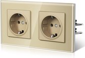 Stopcontact Glas - Wandcontactdoos Dubbel - Elektrische Aansluiting - Kinderbeveiliging - 157 mm - Goud