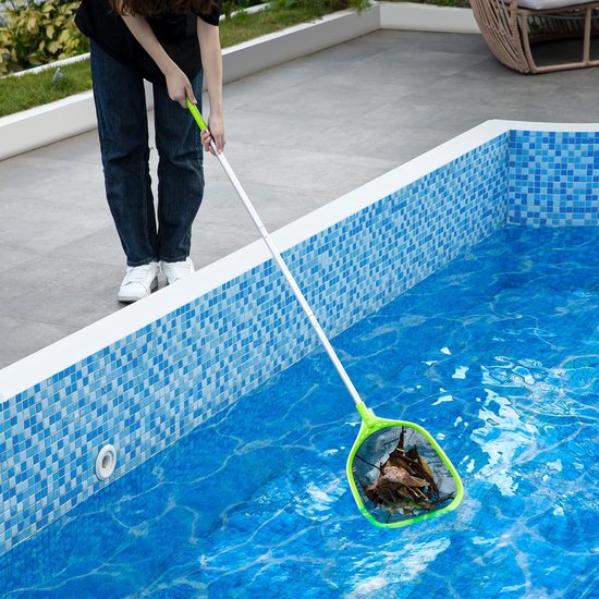 Skimmer Zwembad-schepnet voor zwembad, fijnmazig met staaf, 1,14 m lange aluminium stang, diep schepnet met 4 stangen, voor zwembad, spa, vijvers, whirlpools - groen — afbeelding 5