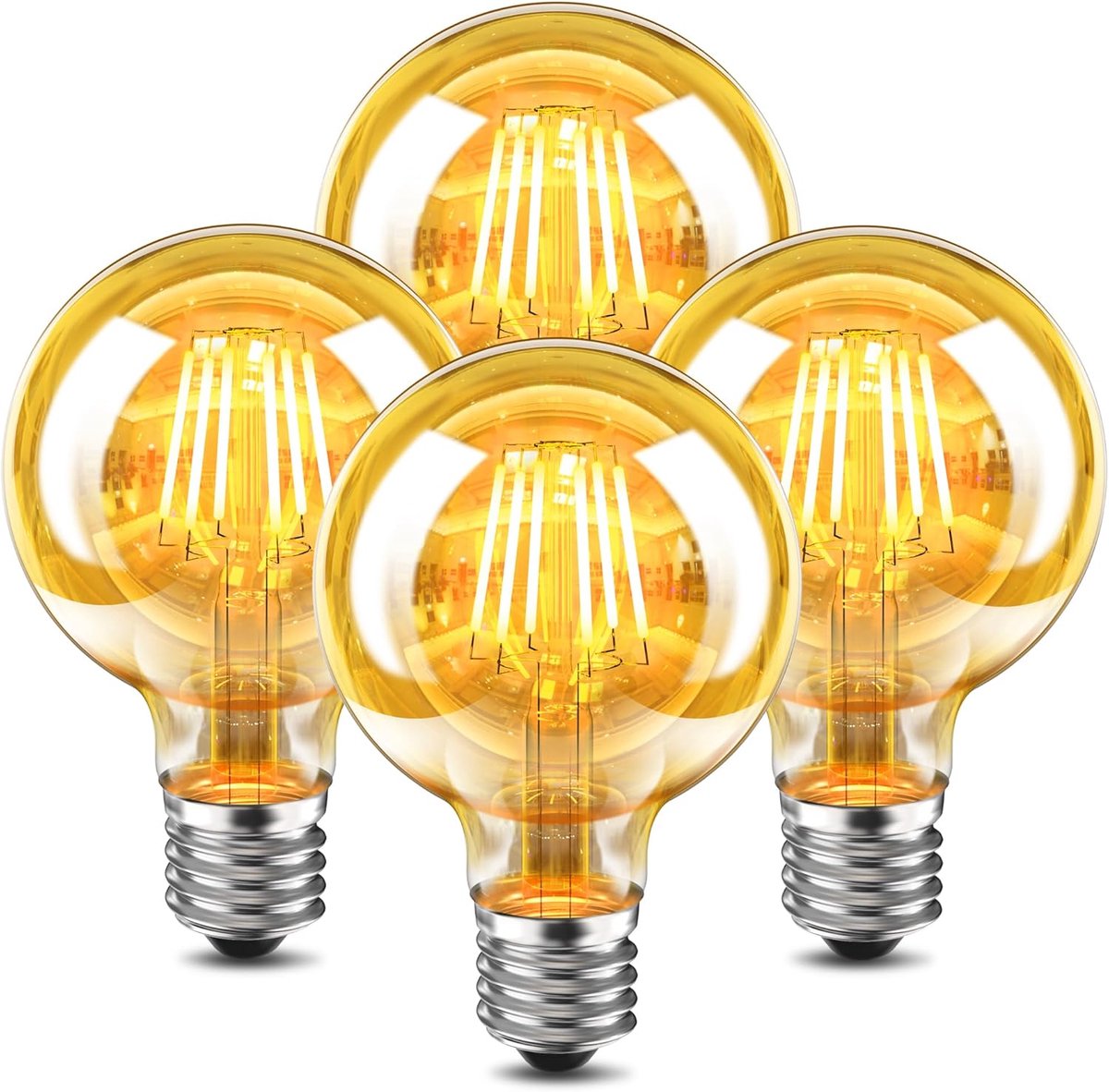 Edison Vintage Lamp E27, 6W LED G80 Lamp, Amber Glas, Warm Wit Licht 2700K, 700LM, Niet Dimbaar, Ideaal voor Nostalgie en Retro Verlichting - 4 Stuks