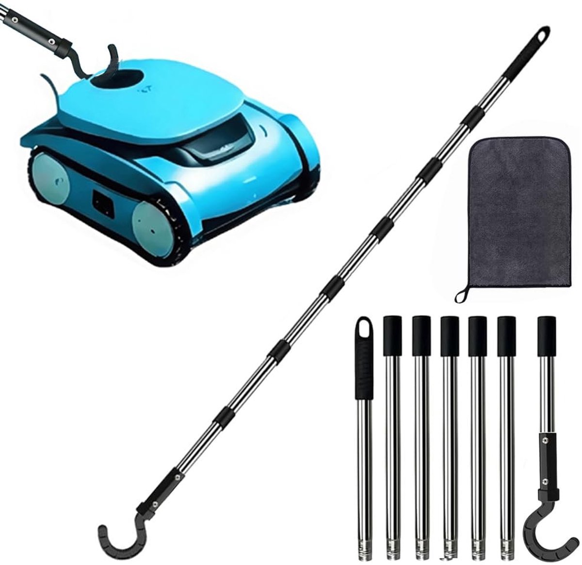 Omgoods - Pool Robot Haak met Uitschuifbare Stang 255cm - Accessoire voor Zwembadreinigers