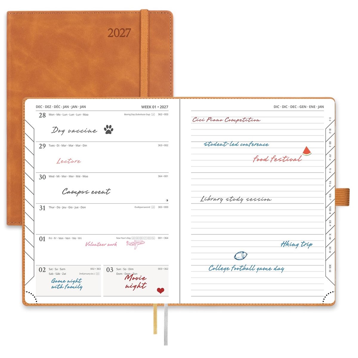 Omgoods - Agenda 2027 A5 - Weekplanner met PU-softcover voor efficiënt plannen