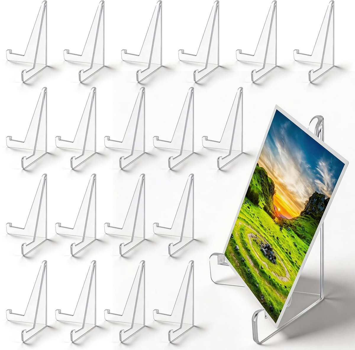 Omgoods - Mini Doorzichtige Acryl Kaartenstandaard, 20 Stuks, Ezelhouder voor Ruilkaarten en Foto's