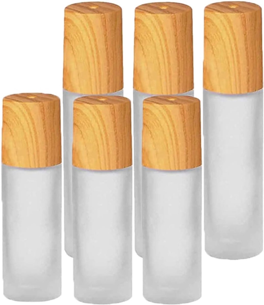 6 roll-on glazen flessen – voor etherische oliën met roestvrijstalen kogel en bamboedeksel voor parfum, aromatherapie, etherische olie, geurstoffen