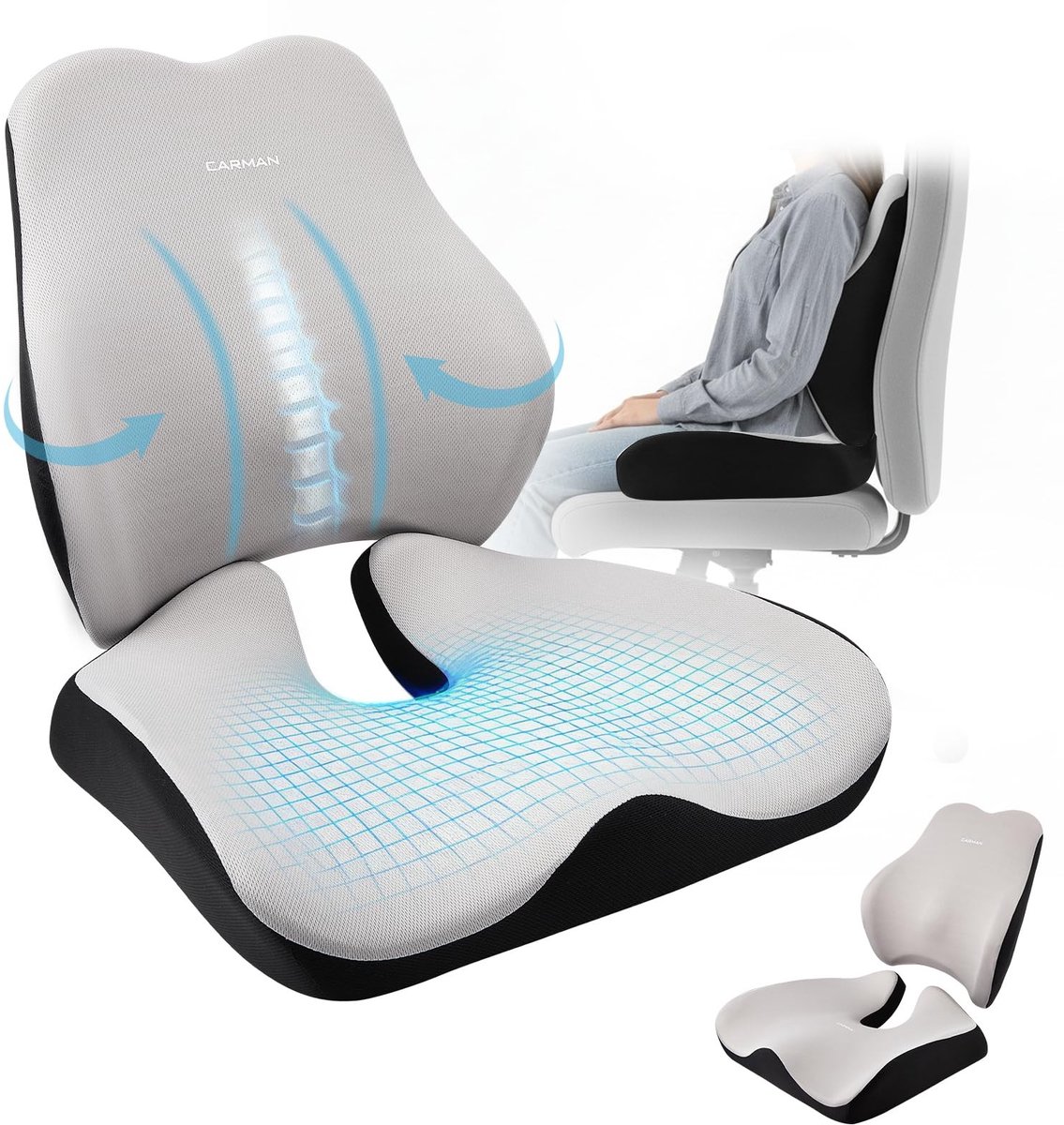 Omgoods - Ergonomisch Coccyx Zitkussen en Rugkussen Set - Traagschuim
