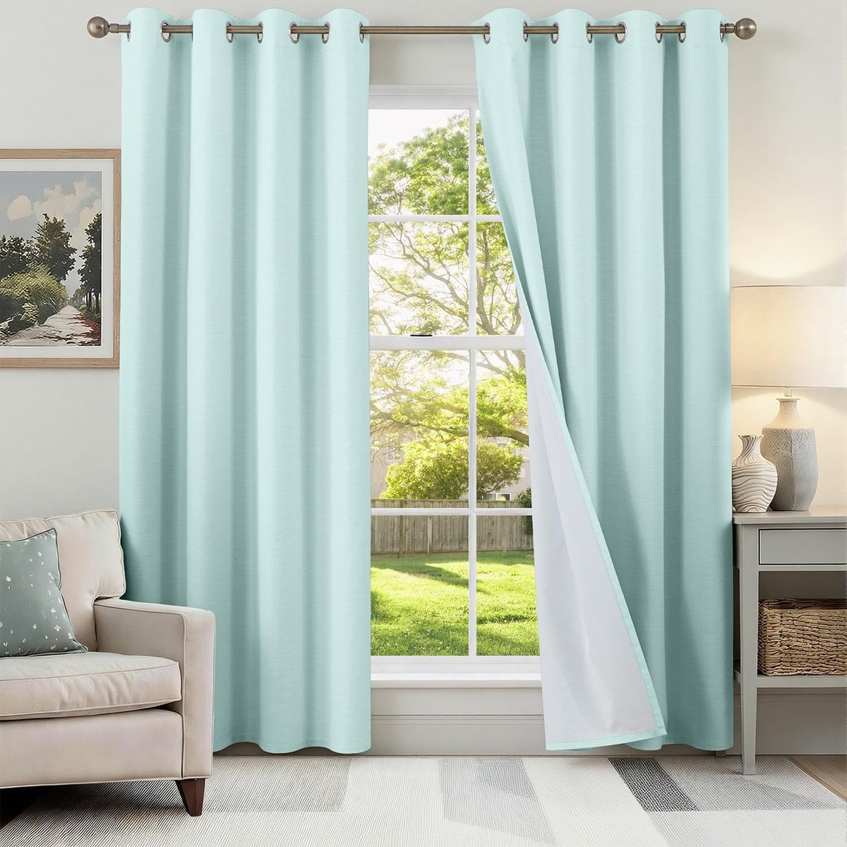 Omgoods - 100% Blackout Gordijnen Set van 2 - Thermische Isolatie, 140 x 220 cm, Sky Blue