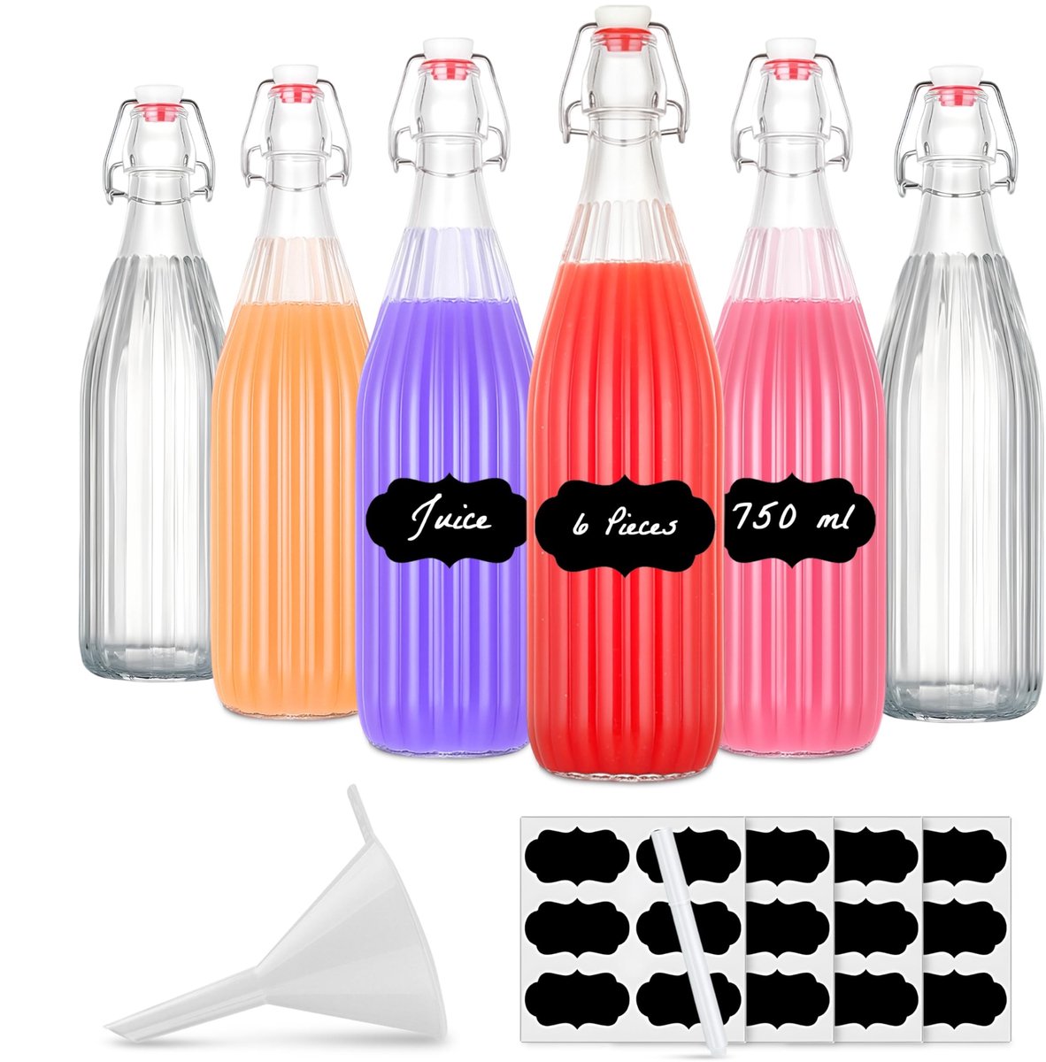 Omgoods - Set van 6 Lege Glazen Flessen met Beugelsluiting - 750ml voor Zelfvullen