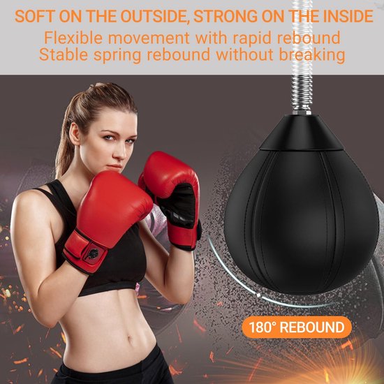 Boksbal Hangend - Speedball Boksen - Reflexen Trainen - Snelle Rebound - 20 x 20 x 24.5 cm - Zwart — afbeelding 3