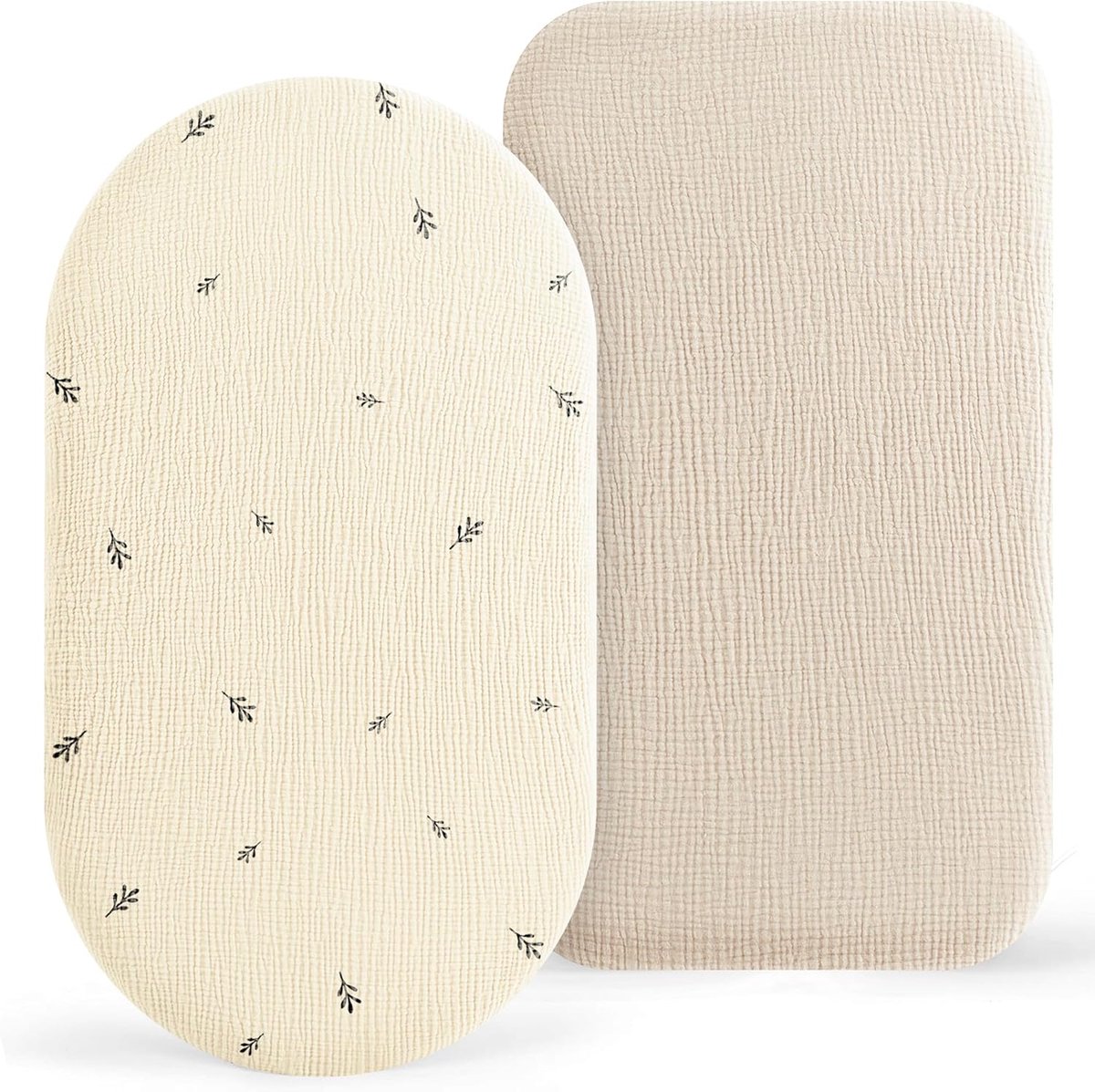 Lakens voor kinderwagen, set van 2, 100% katoen, bedlaken, matrasbeschermer, hoeslaken voor kinderwagen 90 x 50 cm (beige blad)