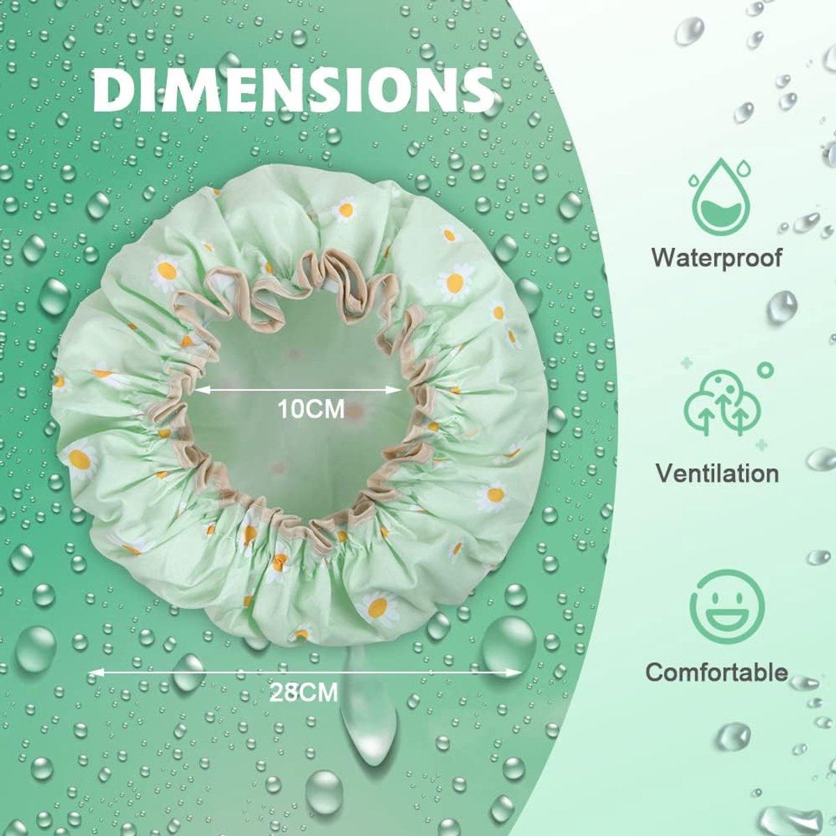 Douchemuts voor Vrouwen, 2 Stuks Dubbellaagse Waterdichte Elastische Douchemuts met Gegolfde Rand Die Oren Bedekt, Herbruikbare Douchekappen Oil-proof Caps Elastische Haarkap voor Dames Douche Kappers Spa Salon Slapen en Reisgebruik (Madeliefje)