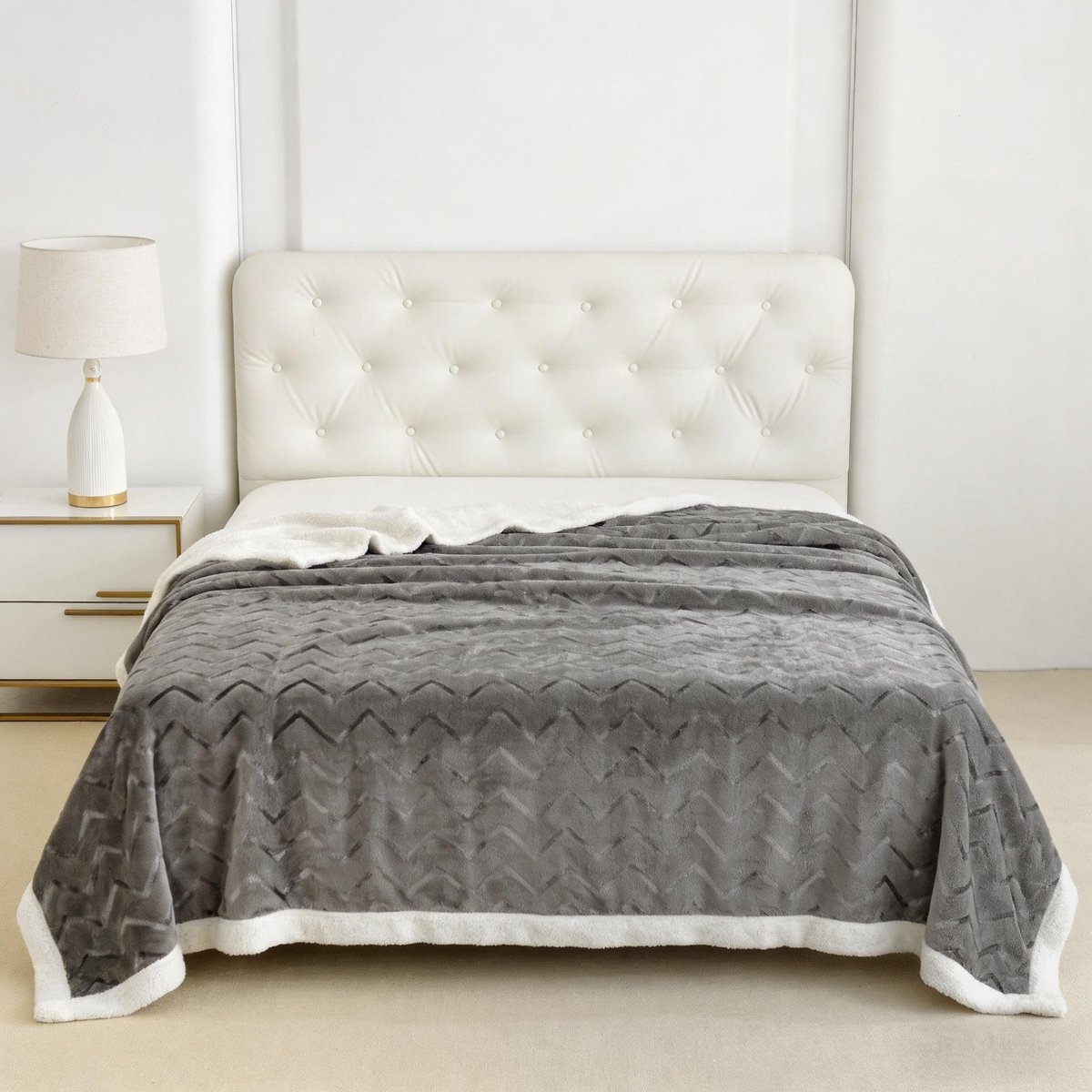 Omgoods - Sherpa Pluizige Fleece Deken - Super Zachte Plaid 150 x 200 cm Donkergrijs