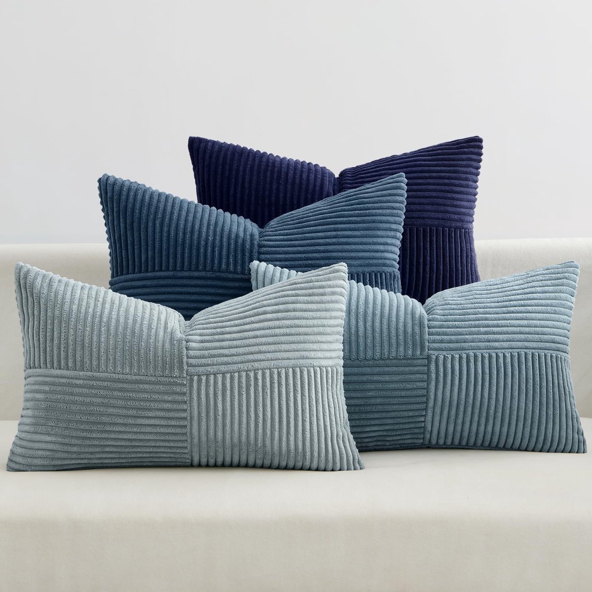 Omgoods - Set van 4 Corduroy Kussenhoezen 30 x 50 cm, Patchwork Design