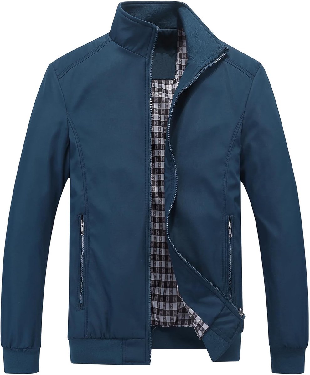 Herenjas, licht, voor lente, zomer, ritssluiting, outdoorjas, bomberjack, effen, opstaande kraag, jas, windjack voor pilotenjassen, dun, klassiek, casual, casual
