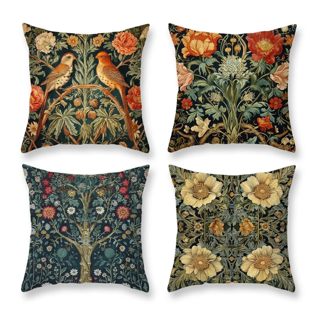 Omgoods - Set van 4 Kussenhoezen met Bohemian Bloemen en Vogels 45 x 45 cm