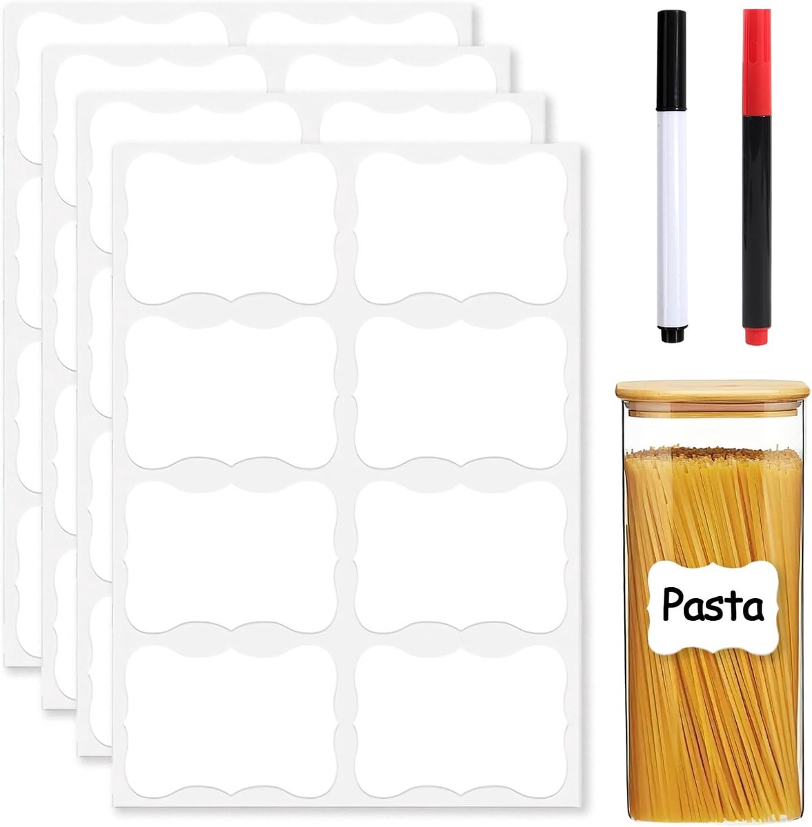 32 Witte Zelfklevende Stickers, Veelzijdig en Waterdicht, Ideaal voor Potten, Cadeaus, DIY Projecten en Decoraties, Met Zwarte en Rode Stift