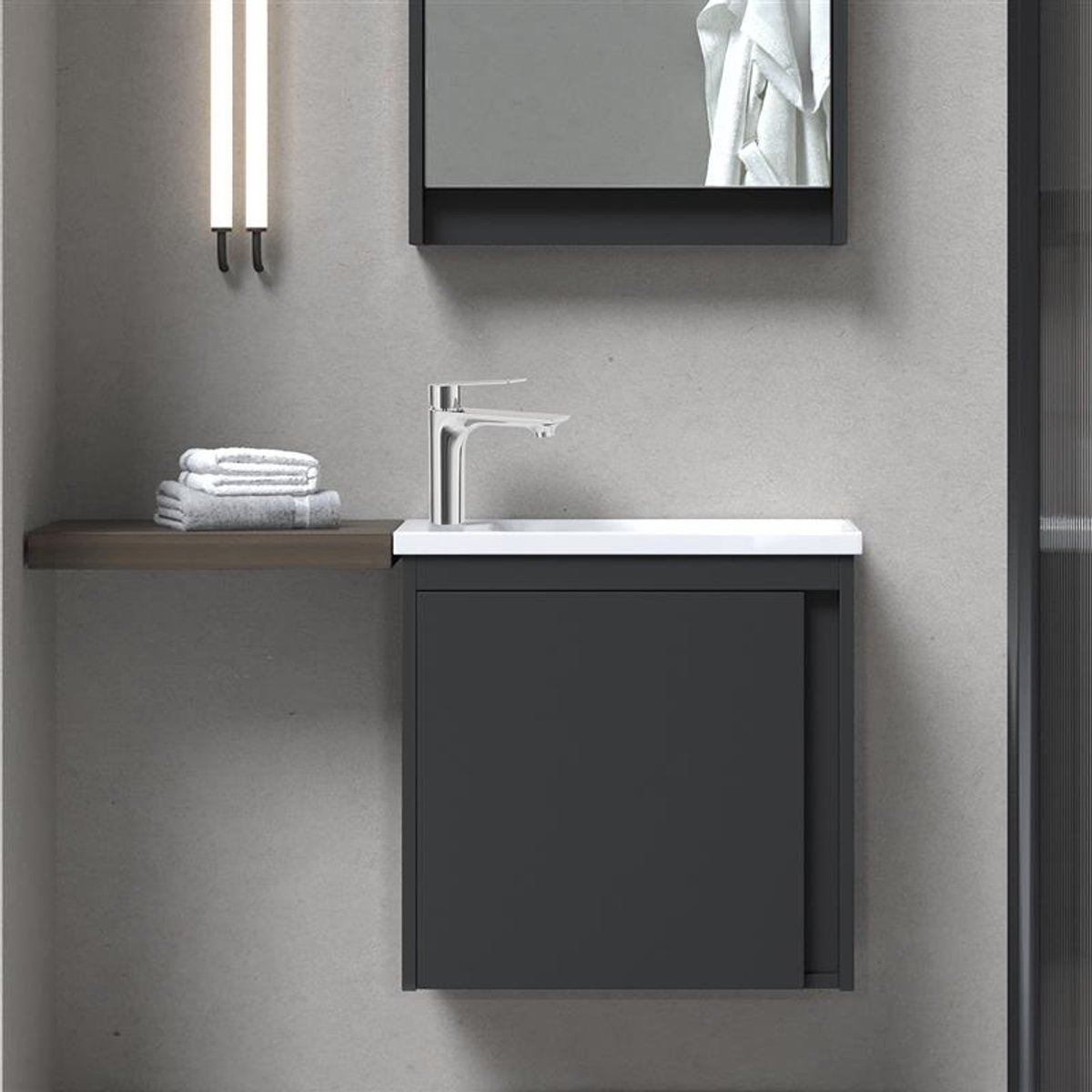 Planetmöbel - Wastafelonderkast 50 cm - Zwart mat - Met wastafel en kraan - Softclose