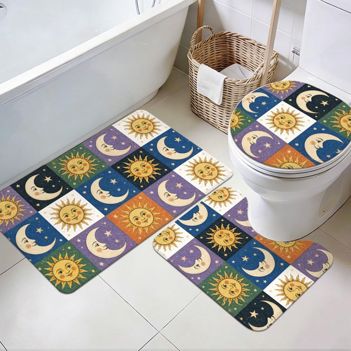 Omgoods - 3-delige Boho Badmat Set - Antislip, Wasbaar, Retro Design