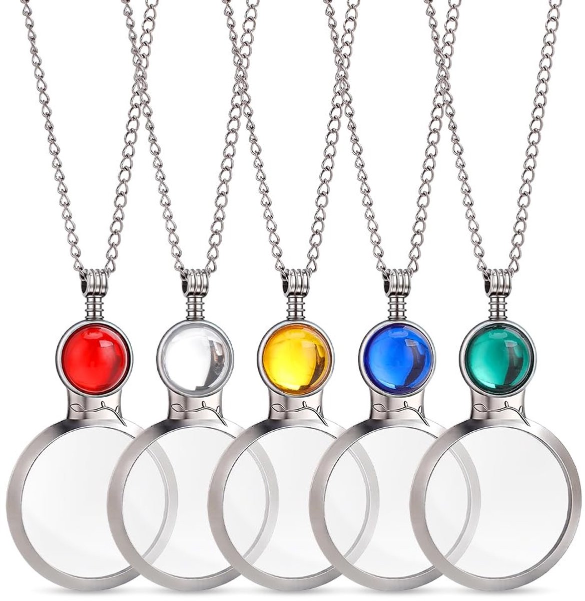 Omgoods - Vergrootglas Halsketting Set - 5 Kleuren Antieke Monocel Hangers