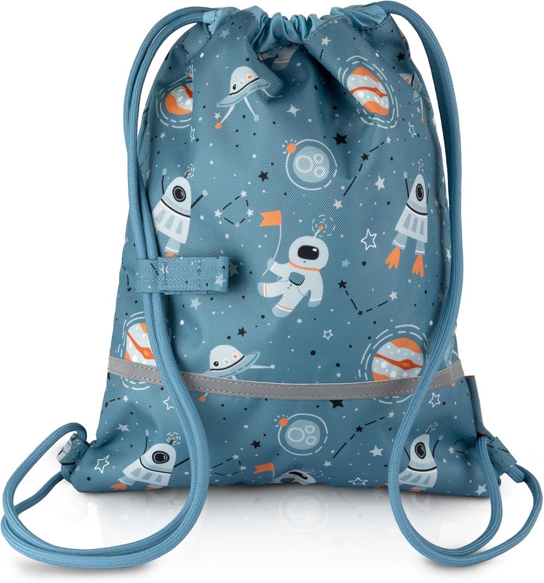 Kindergymtas van gerecycled polyester – waterafstotend, PFC-vrij, met borstriem en reflectoren
