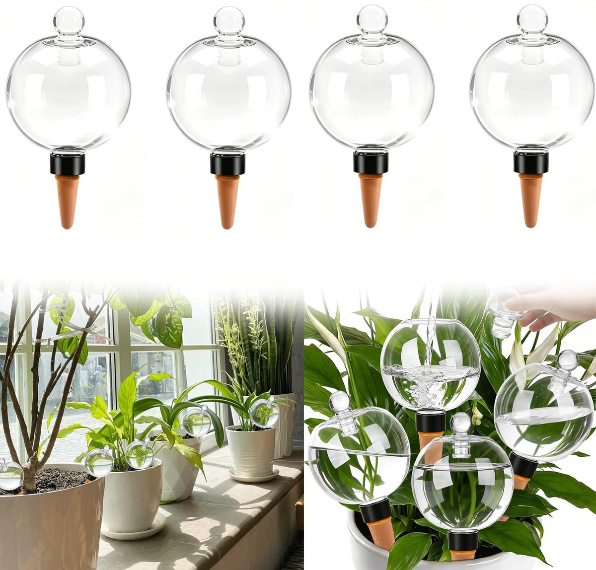 Omgoods - 4 Stuks 500ml Irrigatieballen met Deksels - Automatische Zelfbewatering Transparant