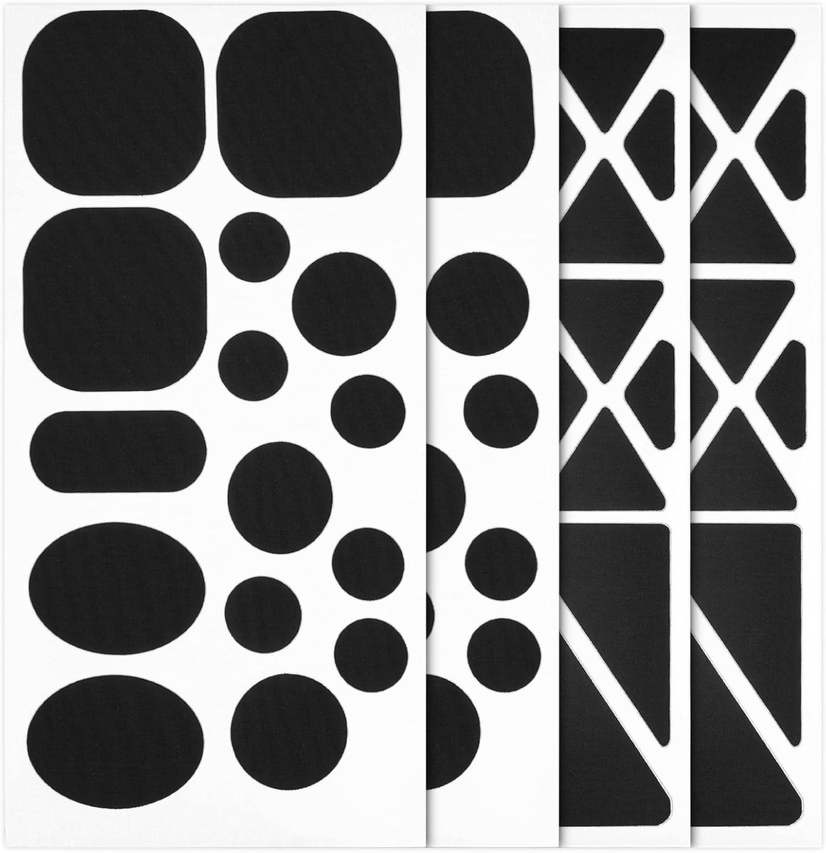flintronic Reparatiepleisters voor kleding, 4 stuks, waterdichte zelfklevende patches, voor reparatie van nylon donsjacks, tenten, slaapzakken en paraplu‘s, in verschillende maten en vormen, zwart