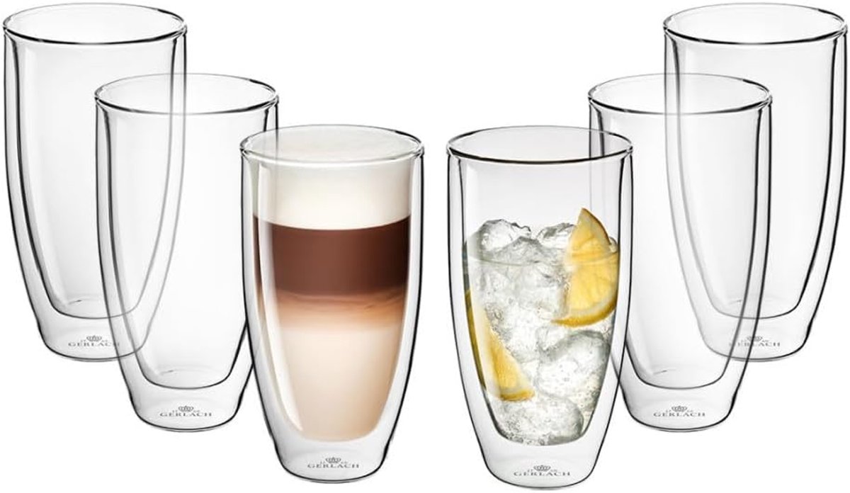 Flow Dubbelwandige glazen set van 6 thermoglazen 350 ml koffieglazen theeglazen latte macchiato-glazen 1760 stuks