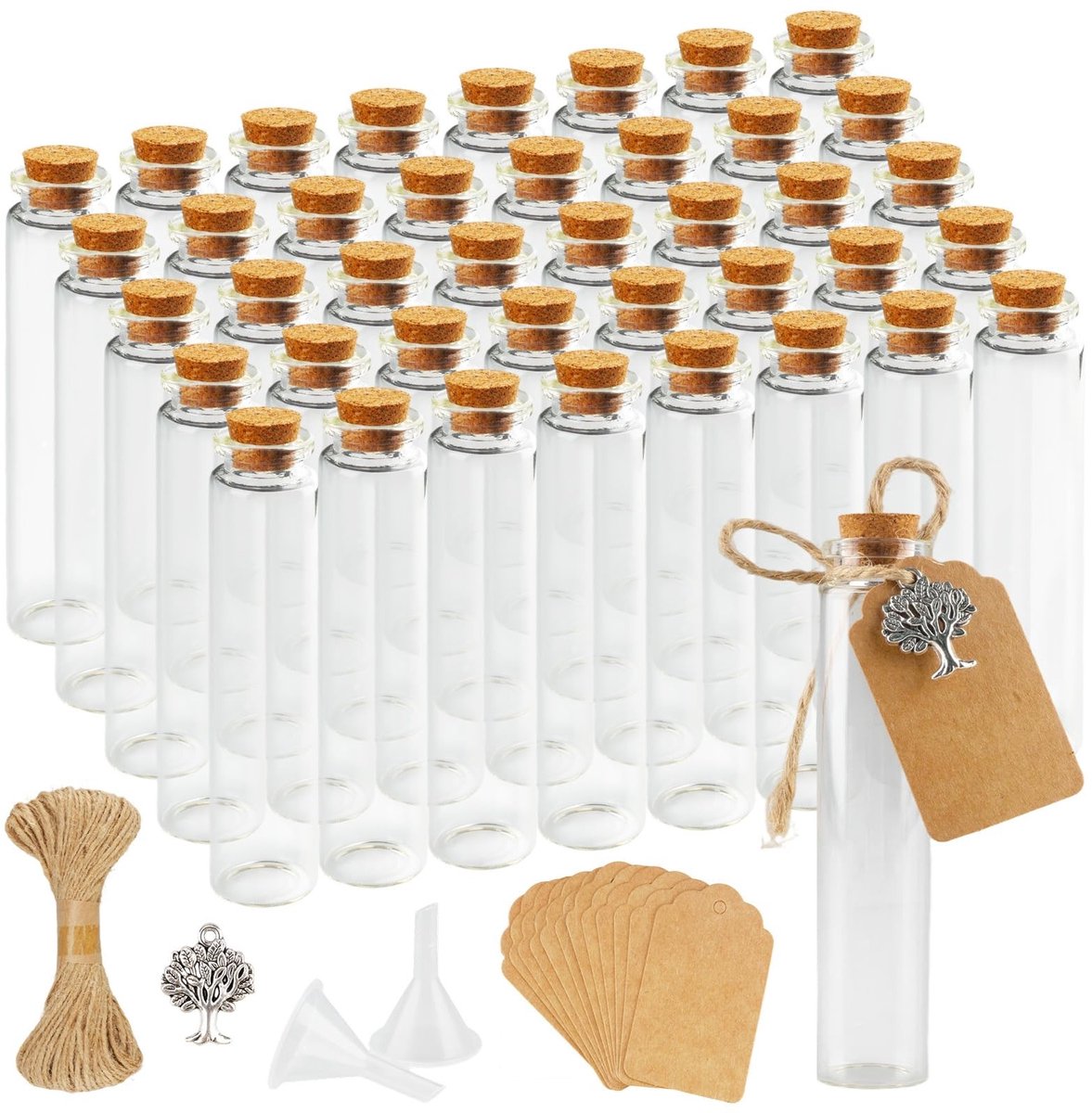 Omgoods - 40 Stuks Kleine Glazen Flessen van 25 ml - Inclusief Etiketten en Koord voor DIY