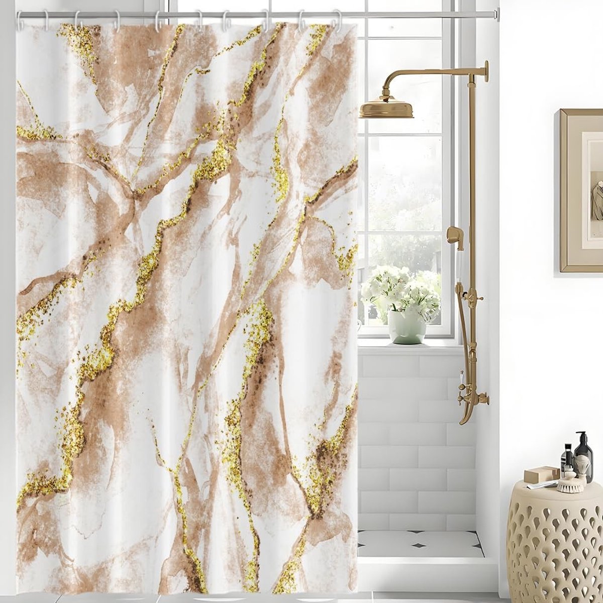 Omgoods - Schimmelwerend Douchegordijn 150 x 180 cm met Marmereffect