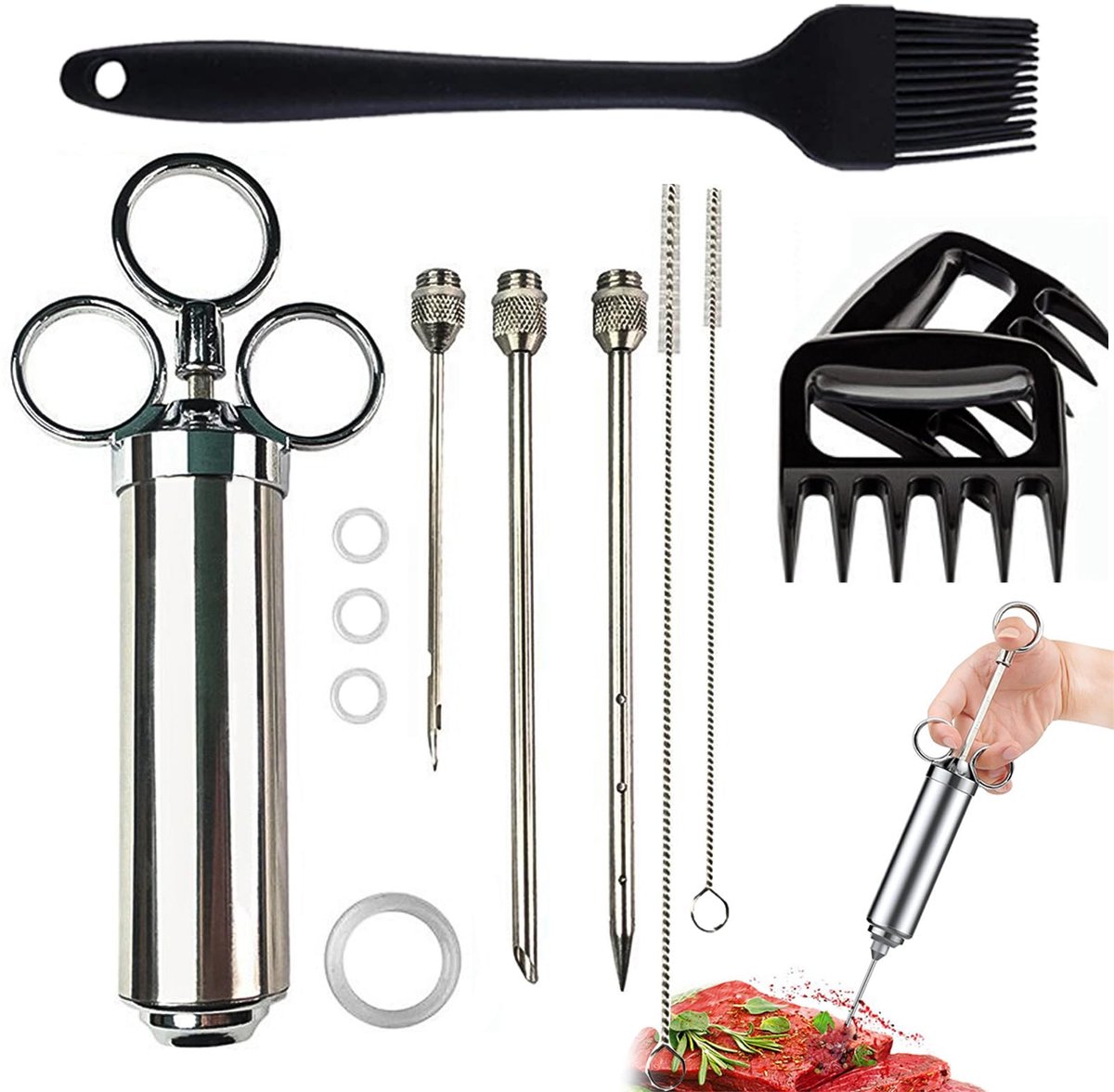 Omgoods - Vleesinjectorset met 3 Naalden - Perfect voor Barbecue en Grill