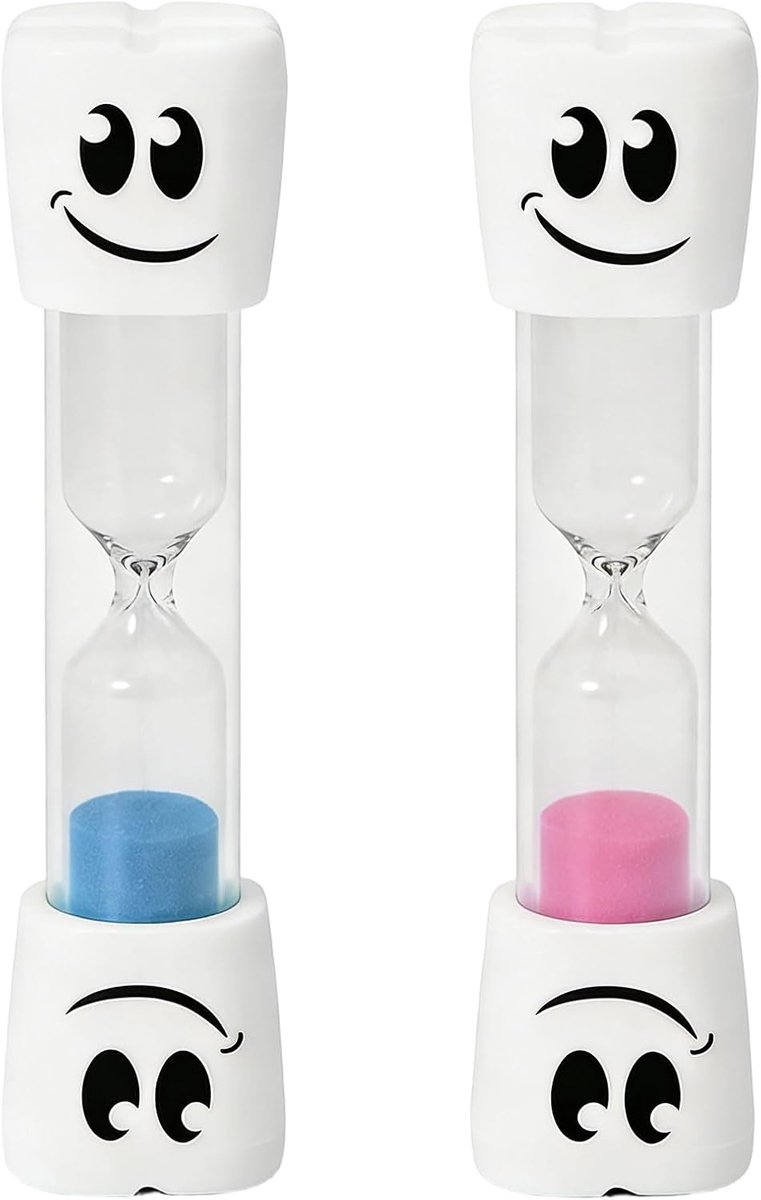2 stuks zandlopers, tandenpoetstijd, zandloper, 2 minuten in roze en blauw, geschikt voor kindertandverzorging, keukenmes, kantoor en speeltijd